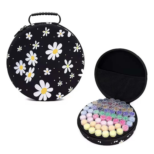 Sparkly Selections Floral Round Diamond Storage Case with 60 Bottles